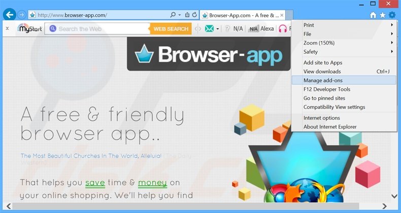 Removing OpenBrowserVersion ads from Internet Explorer step 1