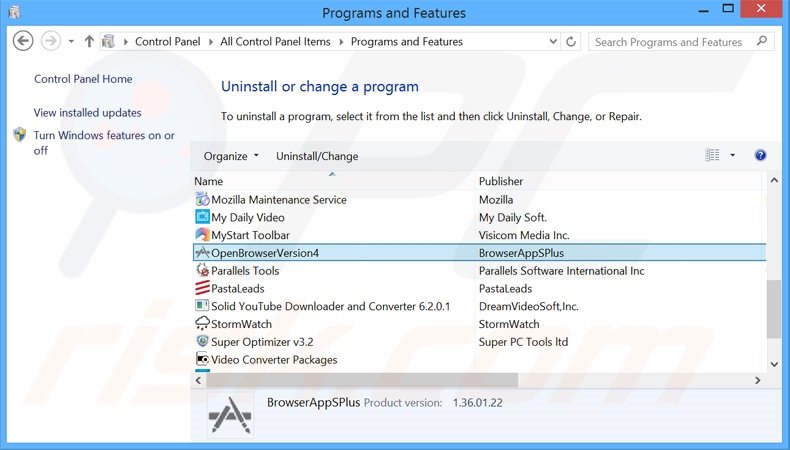 OpenBrowserVersion adware uninstall via Control Panel