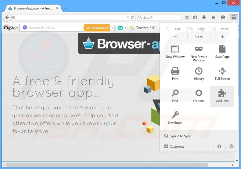 Removing OpenXBrowser ads from Mozilla Firefox step 1
