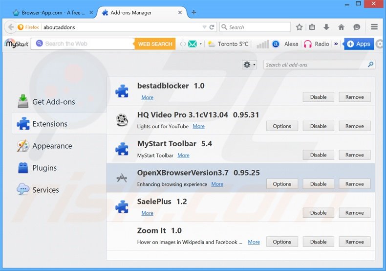 Removing OpenXBrowser ads from Mozilla Firefox step 2