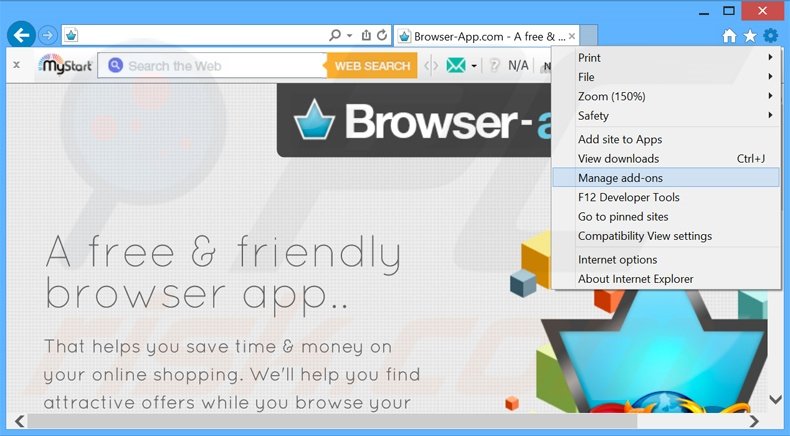 Removing OpenXBrowser ads from Internet Explorer step 1