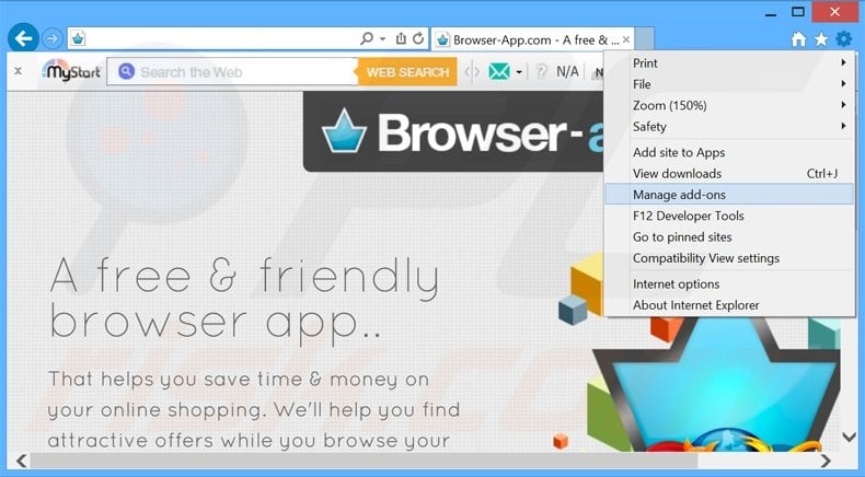 Removing OpenXBrowser ads from Internet Explorer step 1