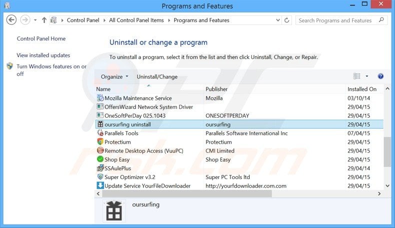 oursurfing.com browser hijacker uninstall via Control Panel