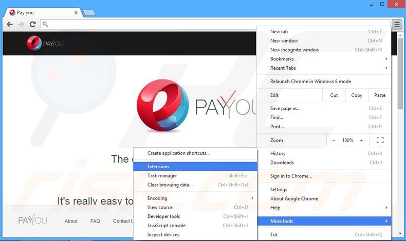 Removing PayYou ads from Google Chrome step 1