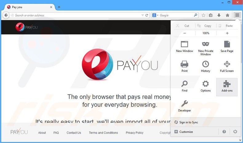 Removing PayYou ads from Mozilla Firefox step 1