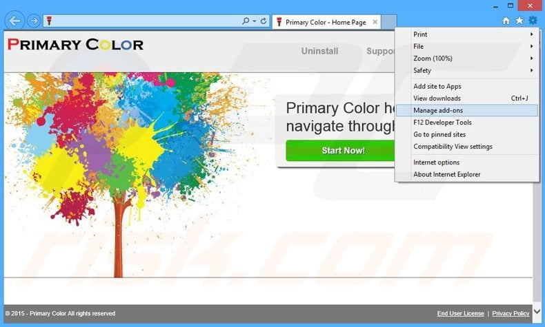 Removing Primary Color ads from Internet Explorer step 1