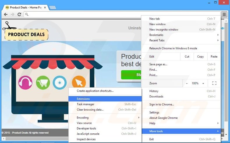 Removing Product Deals ads from Google Chrome step 1