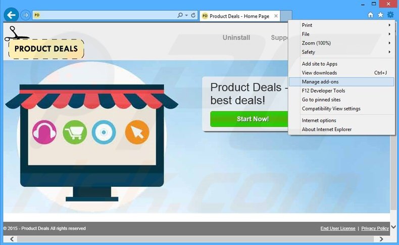 Removing Product Deals ads from Internet Explorer step 1