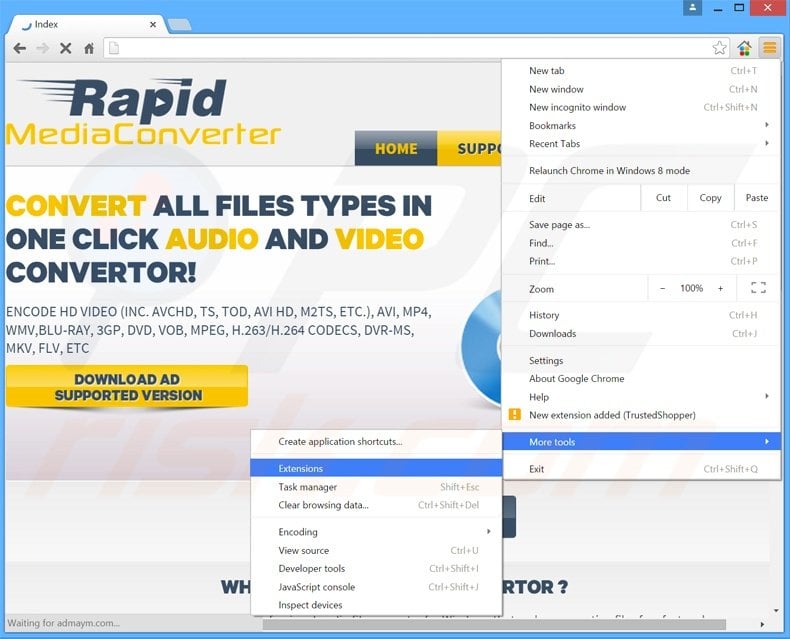 Removing Rapid Media Converter  ads from Google Chrome step 1