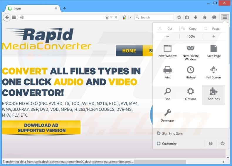 Removing Rapid Media Converter ads from Mozilla Firefox step 1