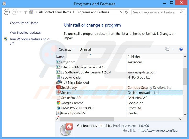 genieo browser hijacker uninstall via Control Panel