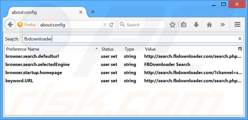 Removing search.fbdownloader.com from Mozilla Firefox default search engine