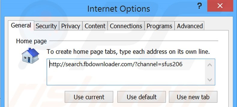 Removing search.fbdownloader.com from Internet Explorer homepage