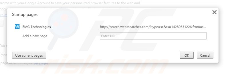 Removing search.webssearches.com from Google Chrome homepage