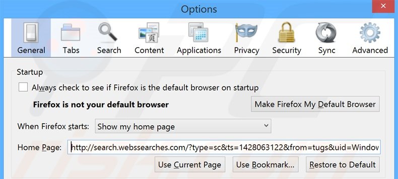 Removing search.webssearches.com from Mozilla Firefox homepage