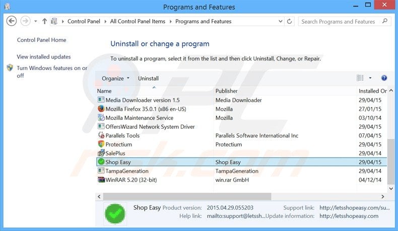 shop easy adware uninstall via Control Panel