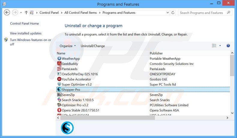 shopper pro adware uninstall via Control Panel