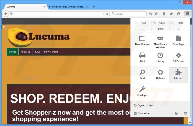 Removing Shopper-z ads from Mozilla Firefox step 1