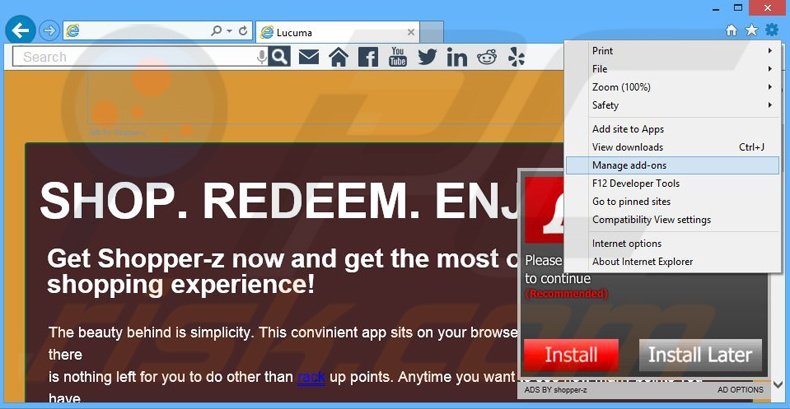 Removing Shopper-z ads from Internet Explorer step 1