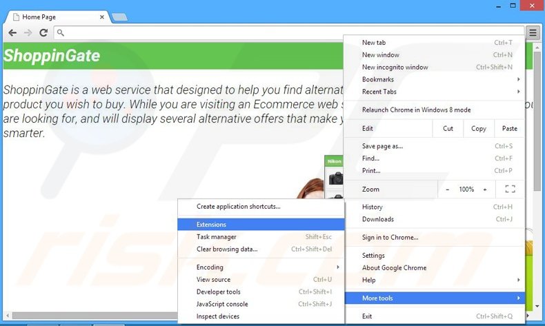 Removing ShoppinGate ads from Google Chrome step 1