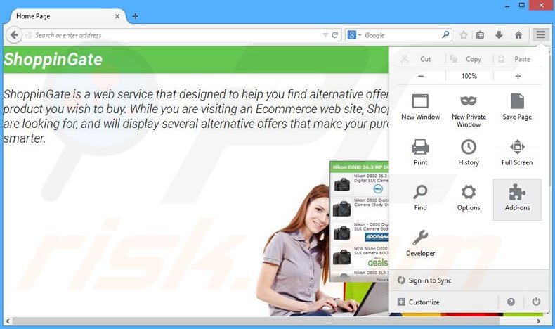 Removing ShoppinGate ads from Mozilla Firefox step 1