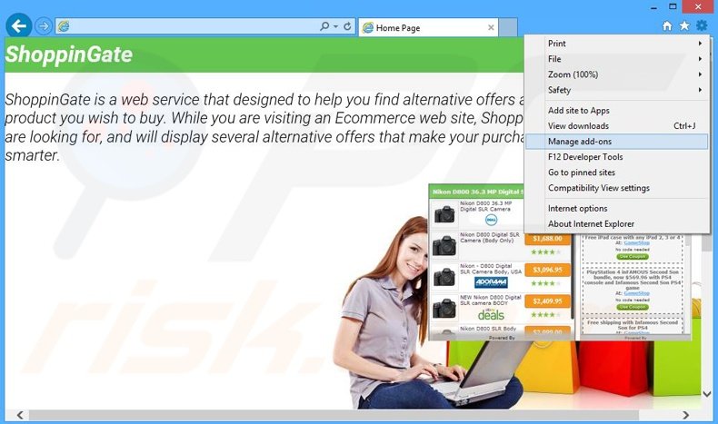 Removing ShoppinGate ads from Internet Explorer step 1