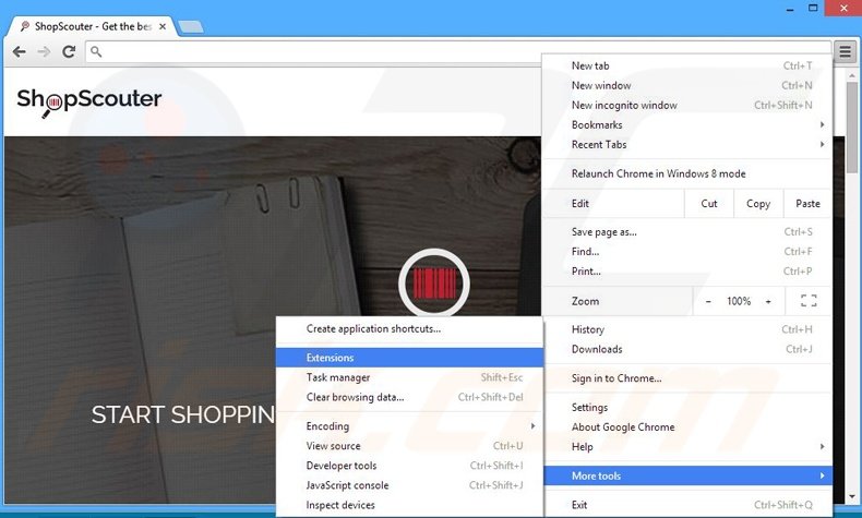Removing ShopScouter ads from Google Chrome step 1
