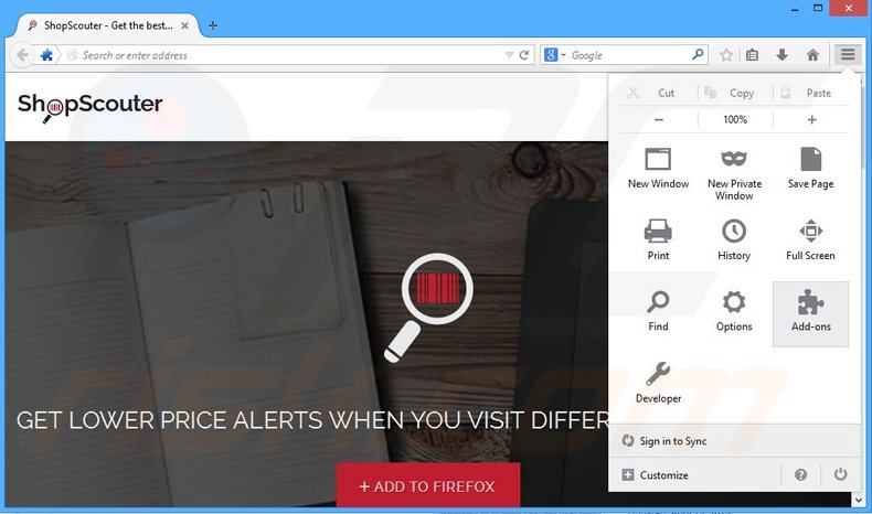 Removing ShopScouter ads from Mozilla Firefox step 1