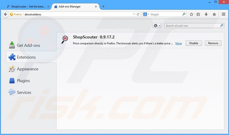 Removing ShopScouter ads from Mozilla Firefox step 2