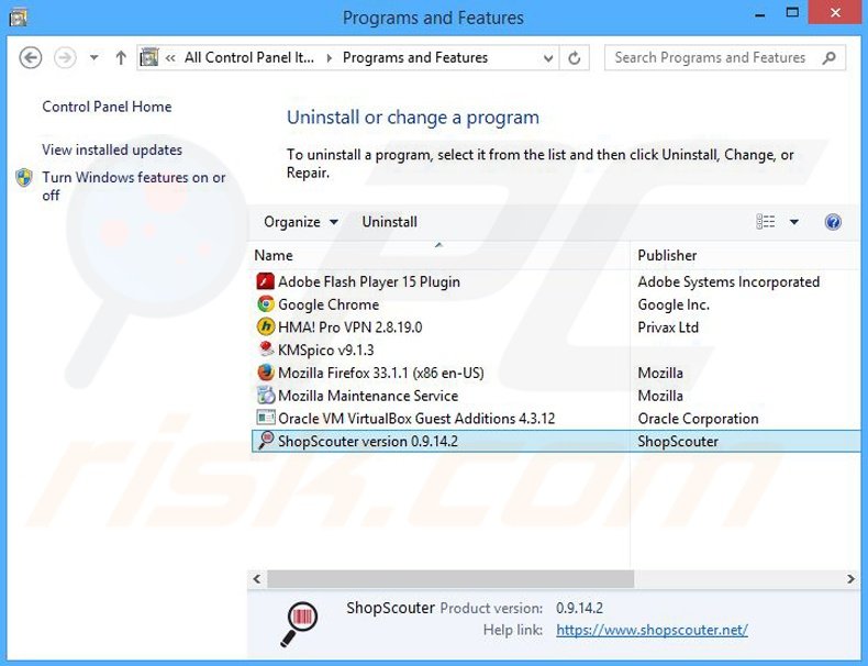 ShopScouter adware uninstall via Control Panel