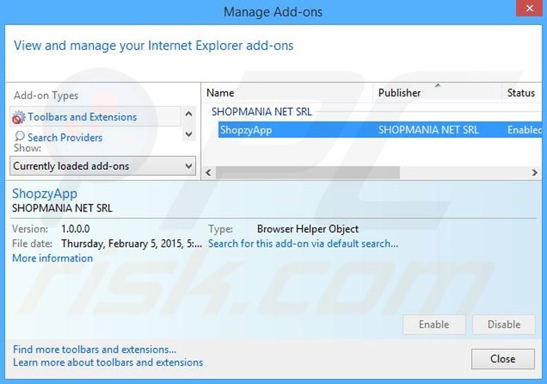 Removing Shopzy ads from Internet Explorer step 2