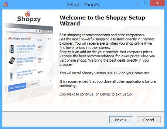 Shopzy adware installer