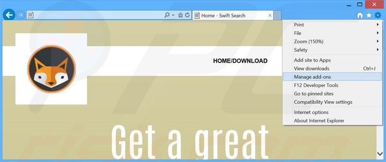 Removing Swift Search ads from Internet Explorer step 1