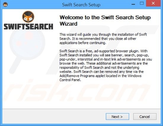 Installer set-up of Swift Search adware
