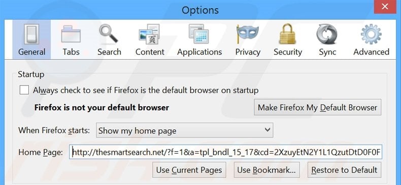 Removing thesmartsearch.net from Mozilla Firefox homepage