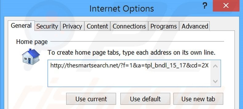 Removing thesmartsearch.net from Internet Explorer homepage