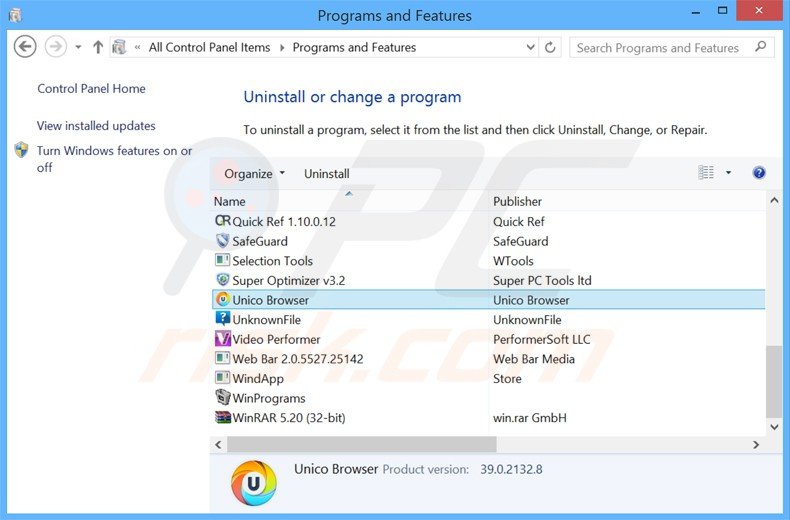 unicobrowser adware uninstall via Control Panel