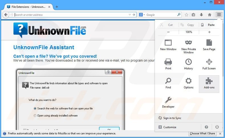 Removing UnknownFile ads from Mozilla Firefox step 1