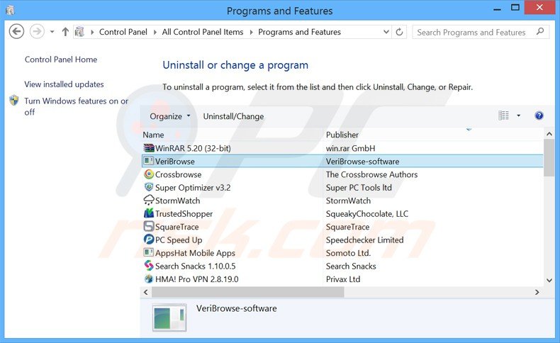 veribrowse adware uninstall