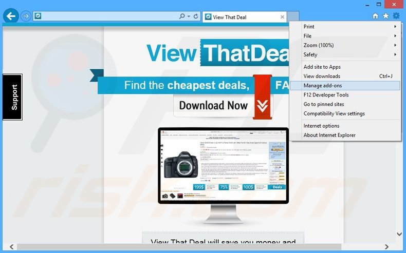Removing View That Deal ads from Internet Explorer step 1