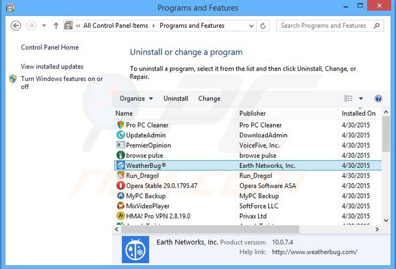 weatherbug adware uninstall via Control Panel