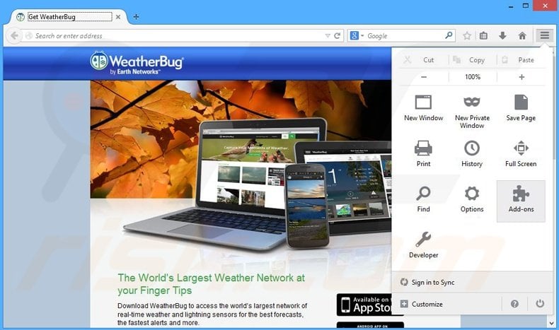 Removing WeatherBug related adware from Mozilla Firefox step 1