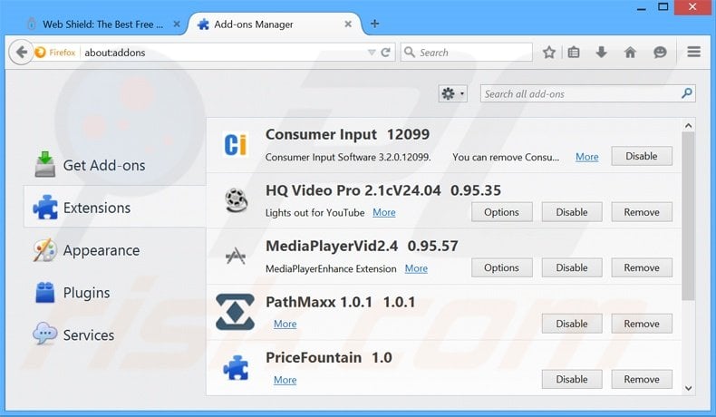 Removing Web Shield ads from Mozilla Firefox step 2