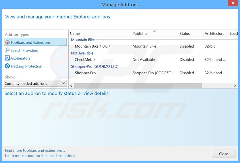 Removing websmart app from Internet Explorer step 2