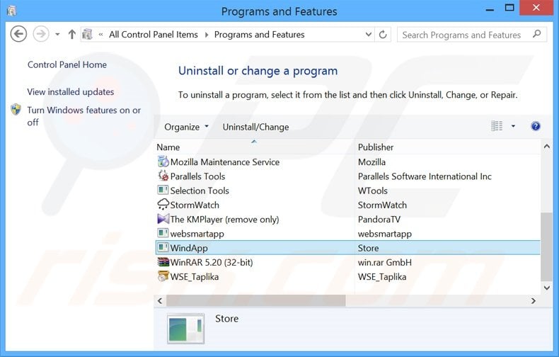 WindApp adware uninstall via Control Panel