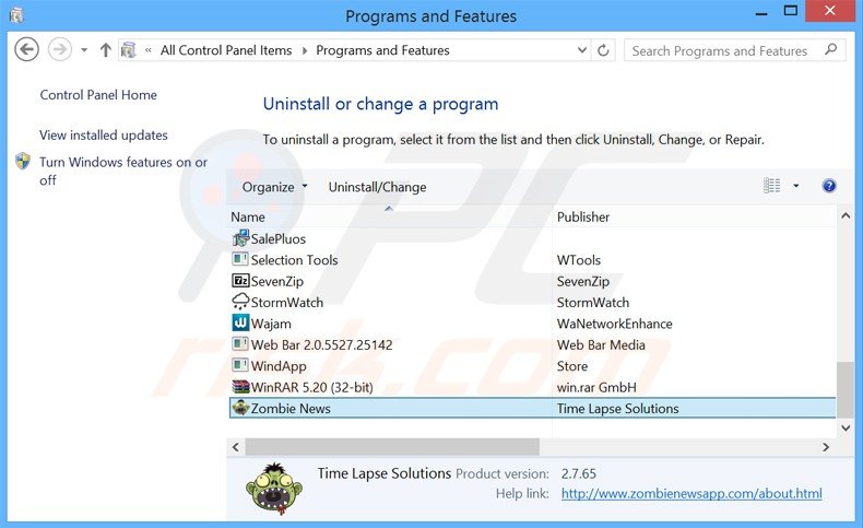 zombie news adware uninstall via Control Panel