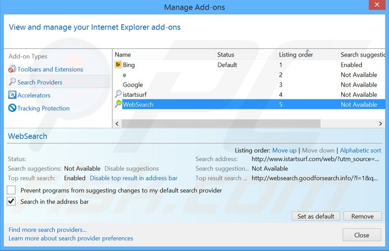 Removing 123rede.com from Internet Explorer default search engine