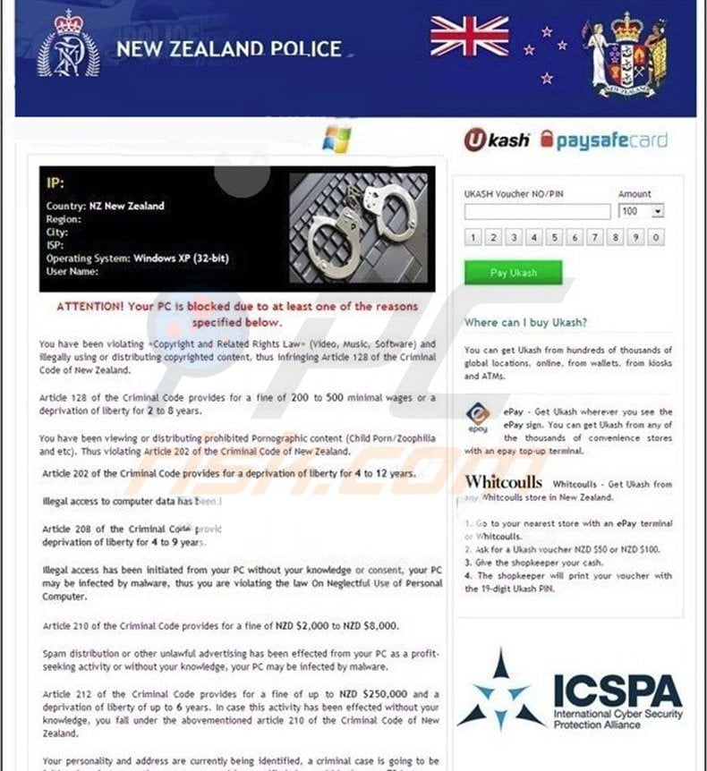 New Zealand Police Ukash virus