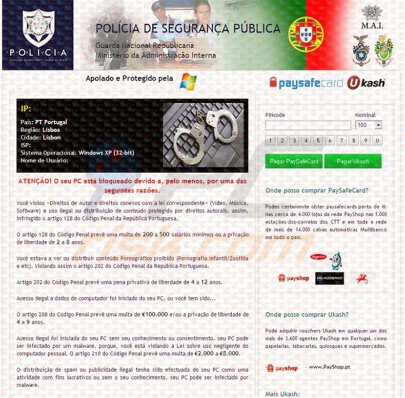 Policia De Seguranca Publica Ukash virus