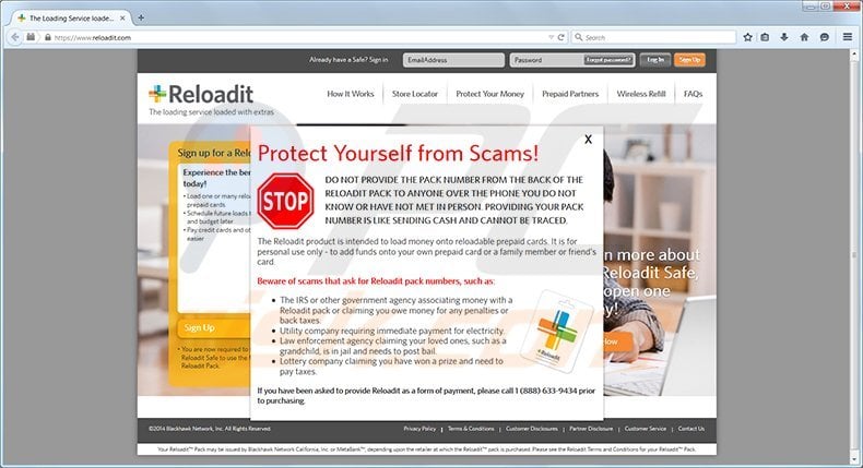 Reloadit virus homepage